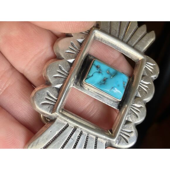 Vintage Navajo Sterling Silver Turquoise Belt Buckle 42g Sand Cast - Fan, Ketoh main image 7